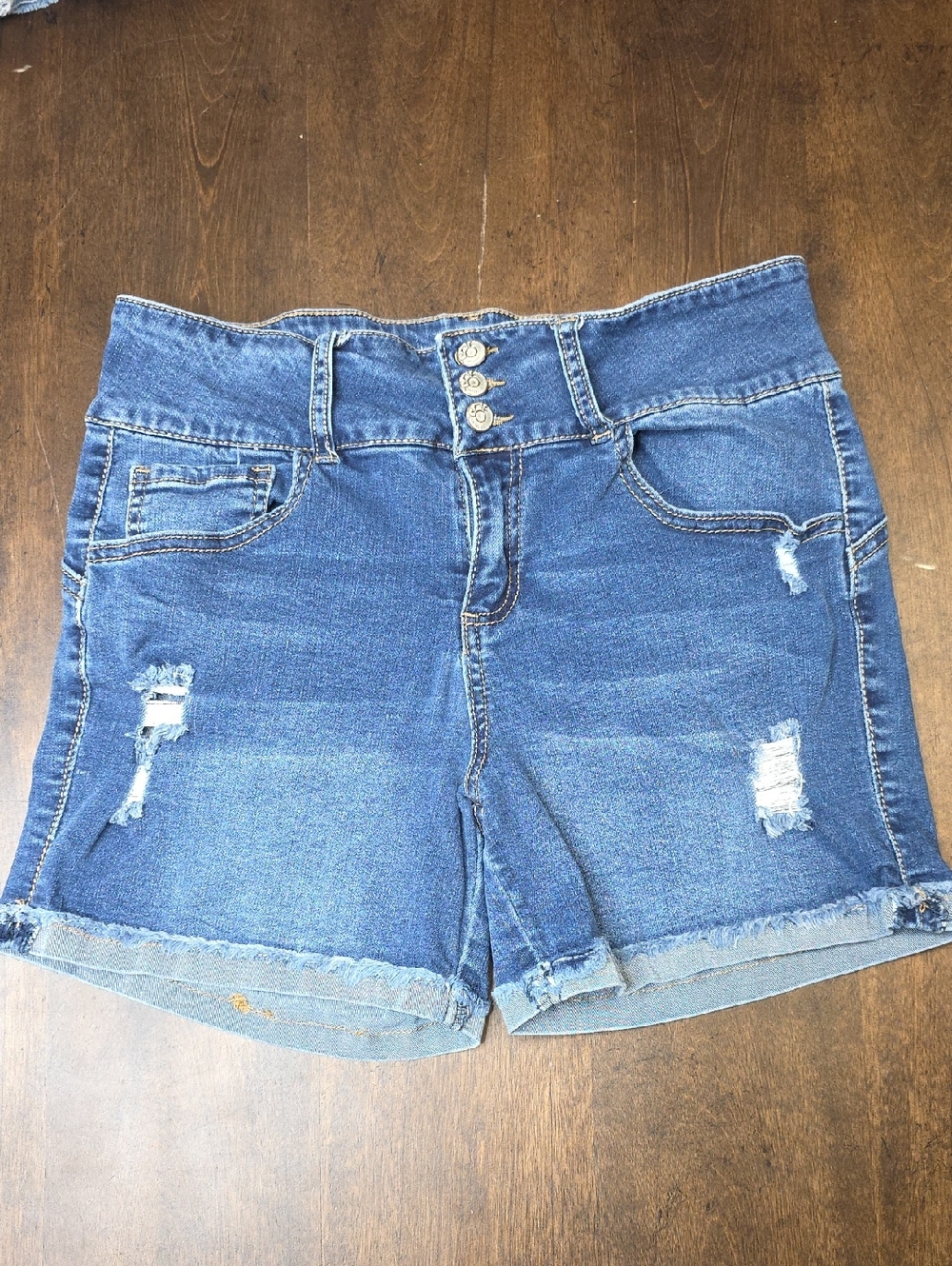 Paris Blues Distressed High-Rise Denim Shorts - Blue Size 11/30